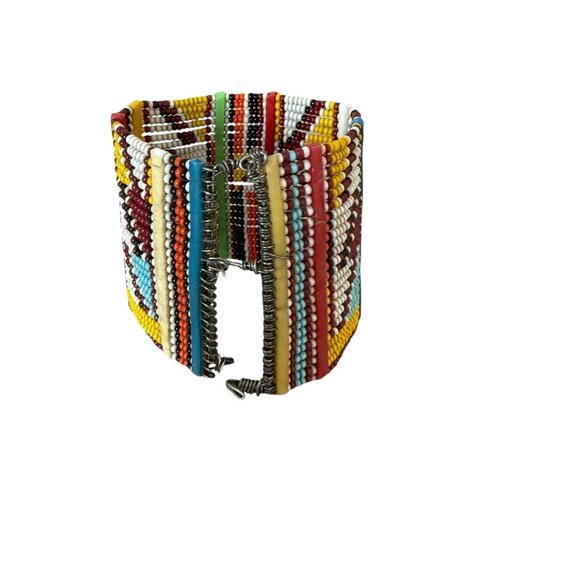Masai Bracelet Wide wire seed beads multicolor african vintage - Picture 4 of 7